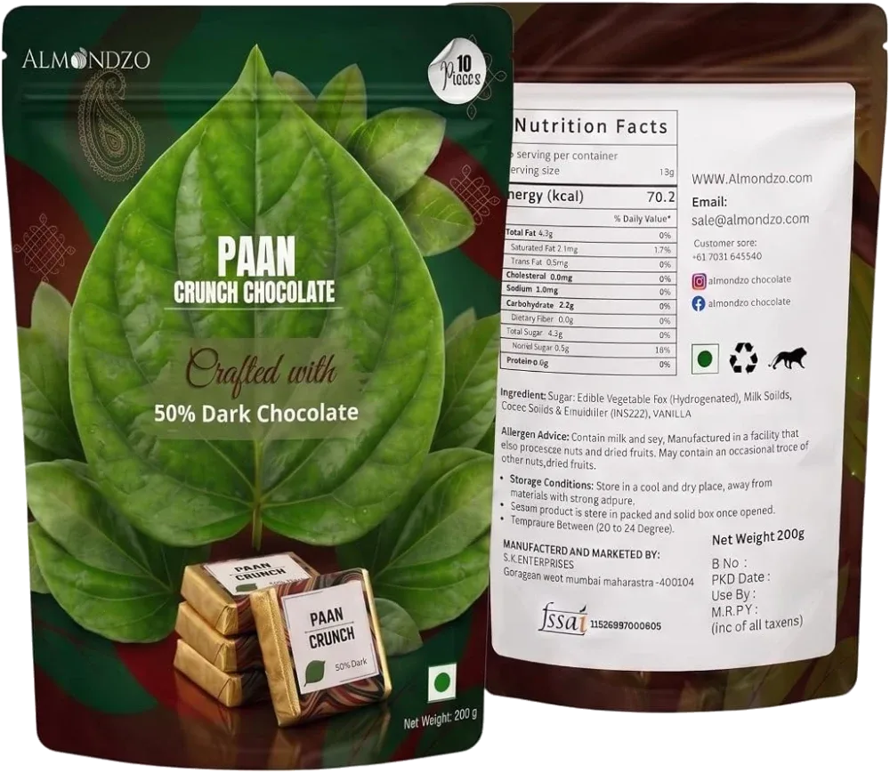 Almondzo Paan Crunch 50% Dark Chocolate