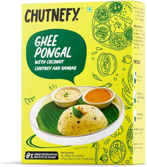 Chutnefy Ghee (Ven) Pongal with Coconut Chutney & Sambar