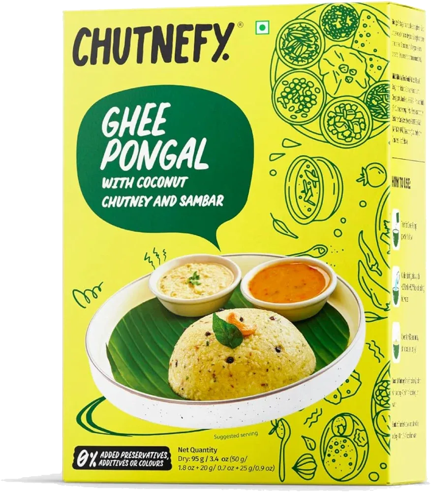 Chutnefy Ghee (Ven) Pongal with Coconut Chutney & Sambar
