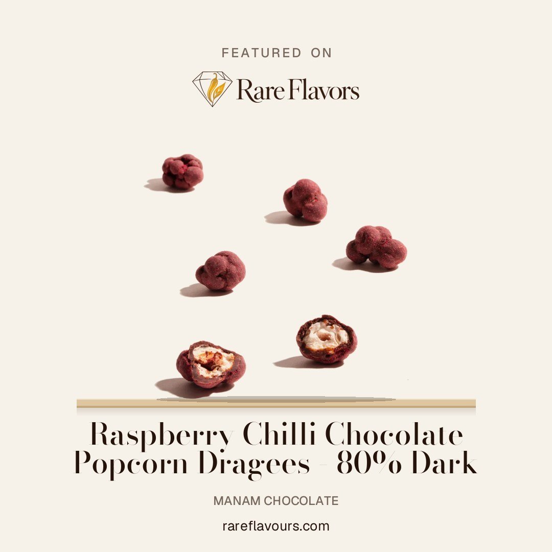 Raspberry Chilli Chocolate Popcorn Dragees - 80% Dark: featured on Rare Flavours
